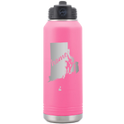 Laser etched pink 32 oz vacuum insulated water bottle with 'Rhode Island Home' design