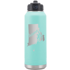 Laser etched teal 32 oz vacuum insulated water bottle with 'Rhode Island Home' design
