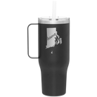 Laser etched black 40 oz vacuum insulated tumbler mug with 'Rhode Island Home' design