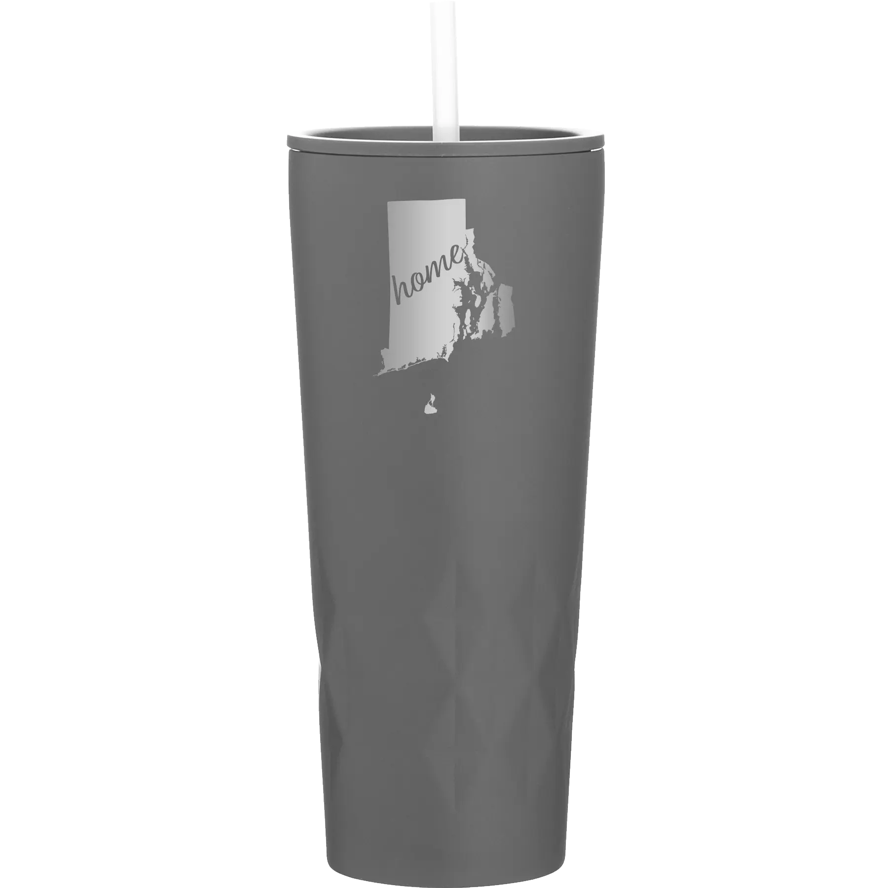 Laser etched slate 20 oz vacuum insulated tumbler with 'Rhode Island Home' design