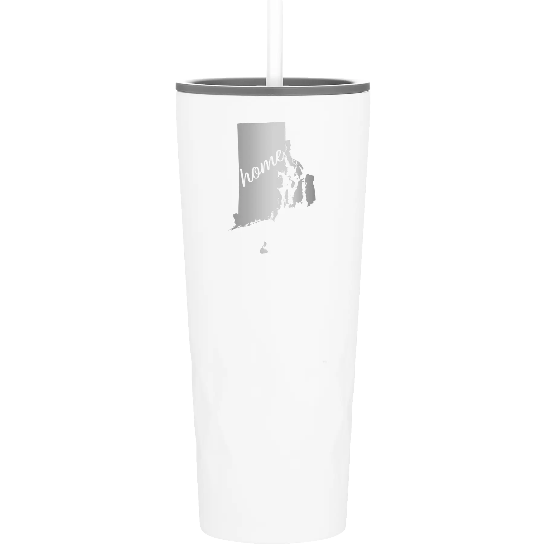 Laser etched white 20 oz vacuum insulated tumbler with 'Rhode Island Home' design
