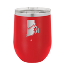 Laser etched red 12 oz vacuum insulated wine cup with 'Rhode Island Home' design
