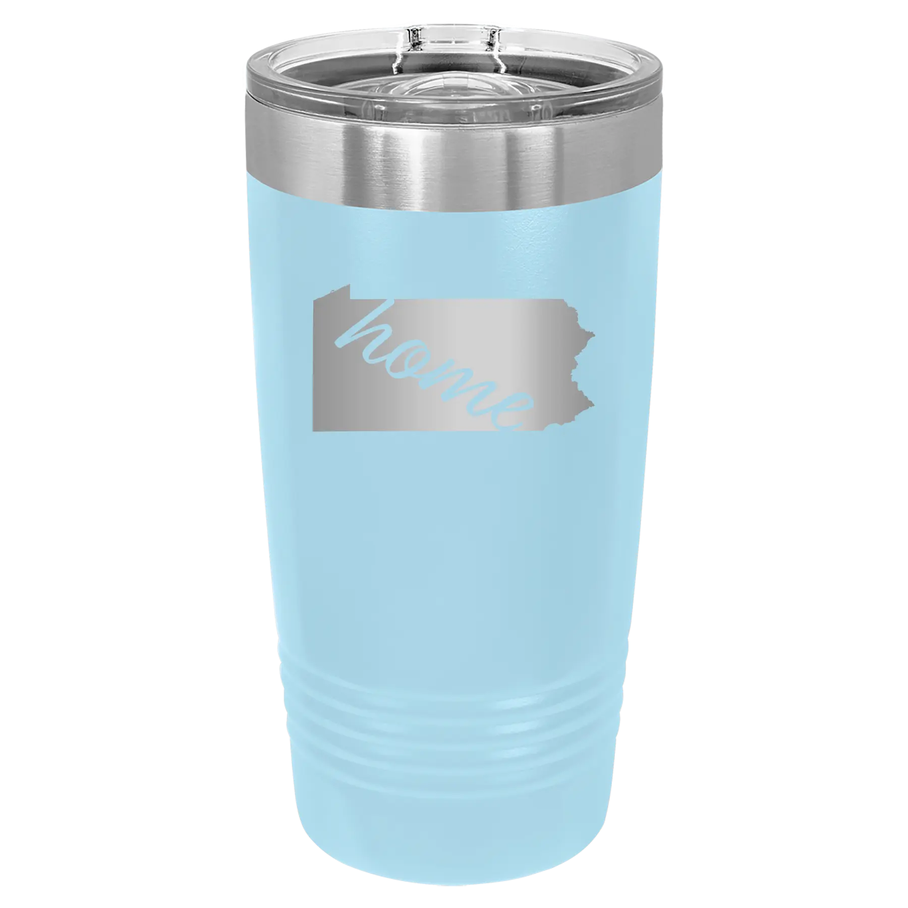 Laser etched light blue 20 oz vacuum insulated tumbler with 'Pennsylvania Home' design