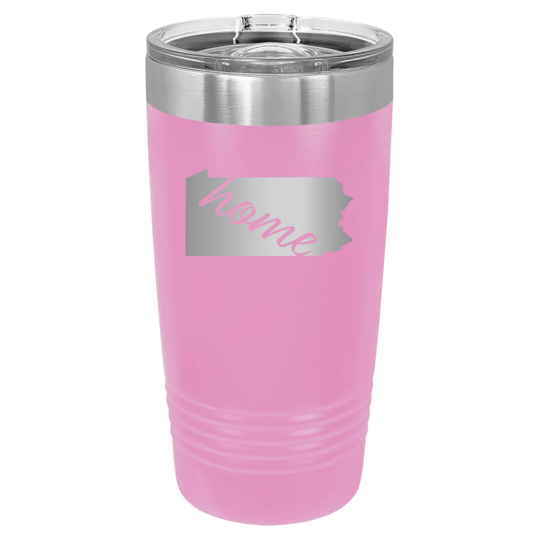 Laser etched light purple 20 oz vacuum insulated tumbler with 'Pennsylvania Home' design