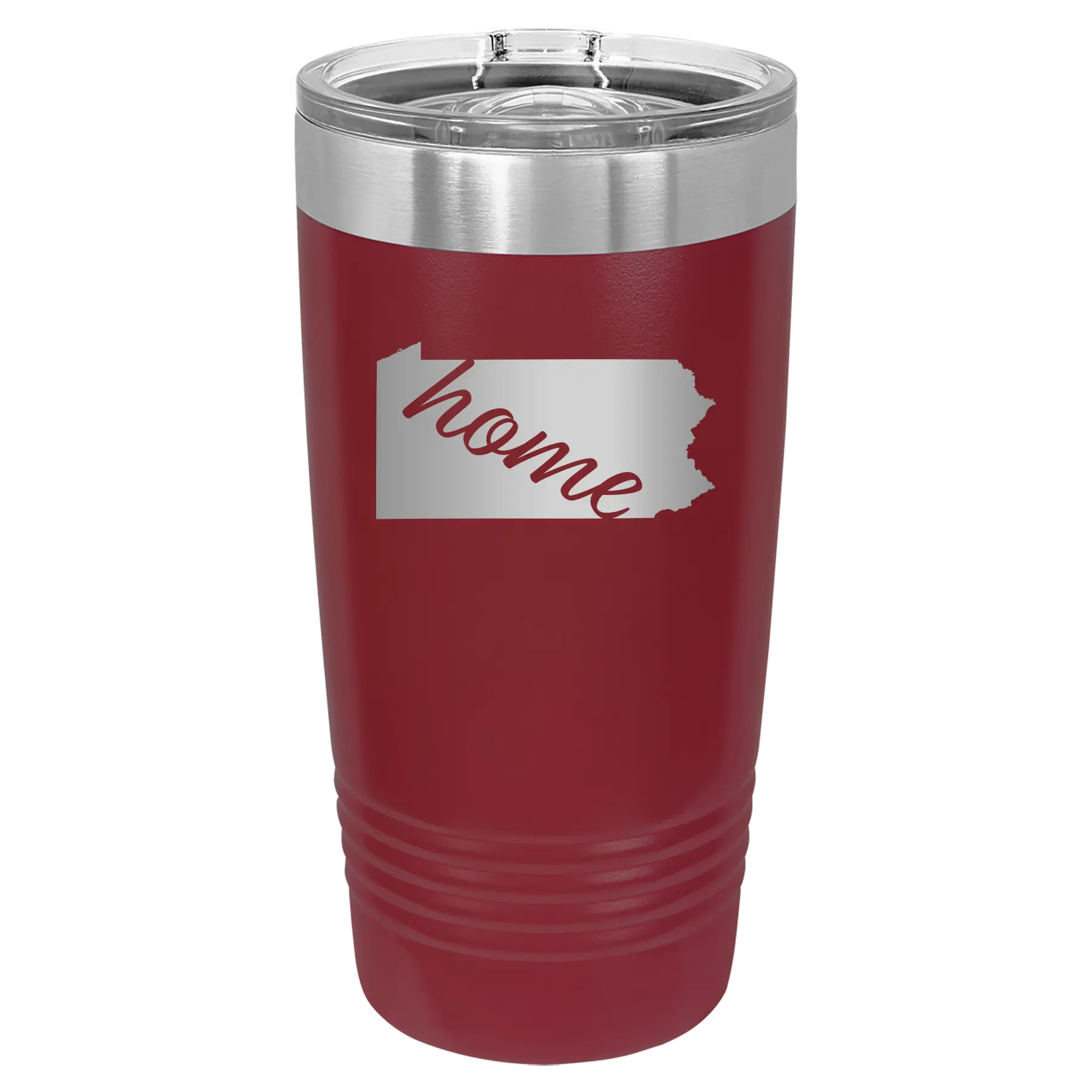 Laser etched maroon 20 oz vacuum insulated tumbler with 'Pennsylvania Home' design