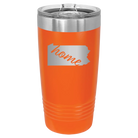 Laser etched orange 20 oz vacuum insulated tumbler with 'Pennsylvania Home' design