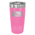 Laser etched pink 20 oz vacuum insulated tumbler with 'Pennsylvania Home' design