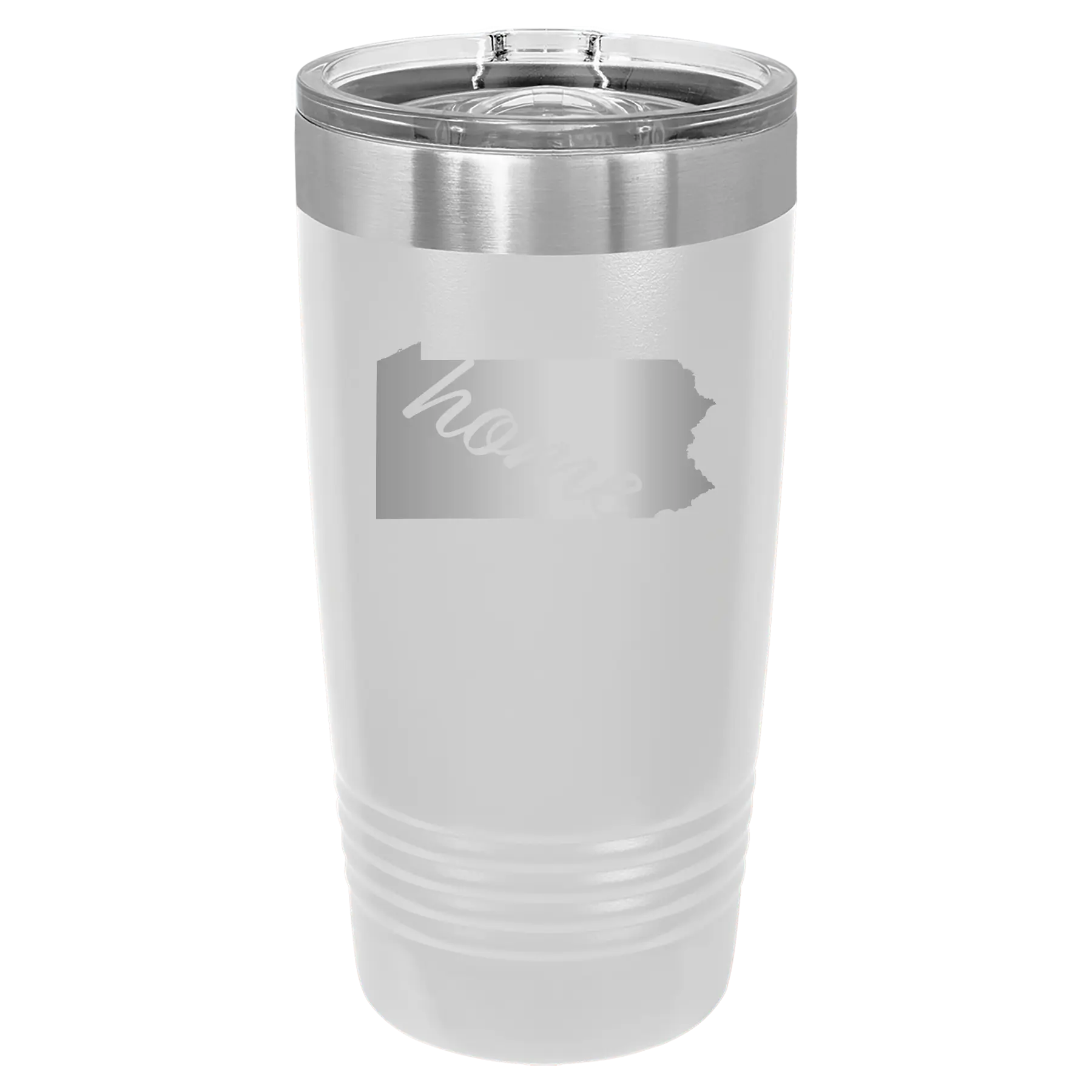 Laser etched white 20 oz vacuum insulated tumbler with 'Pennsylvania Home' design
