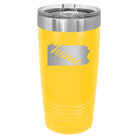 Laser etched yellow 20 oz vacuum insulated tumbler with 'Pennsylvania Home' design