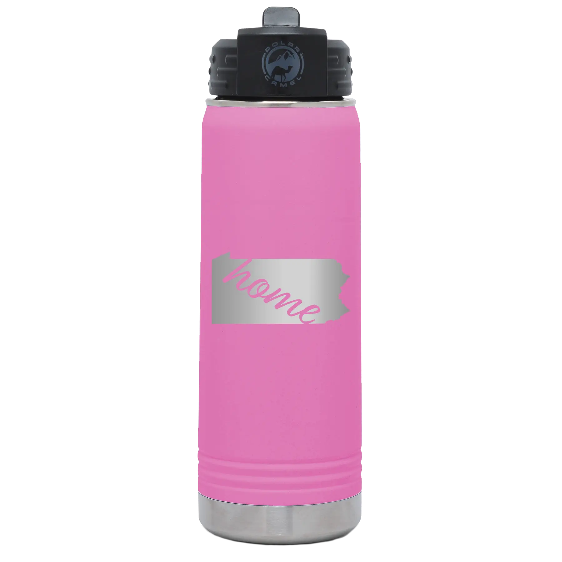 Laser etched light purple 20 oz vacuum insulated water bottle with 'Pennsylvania Home' design