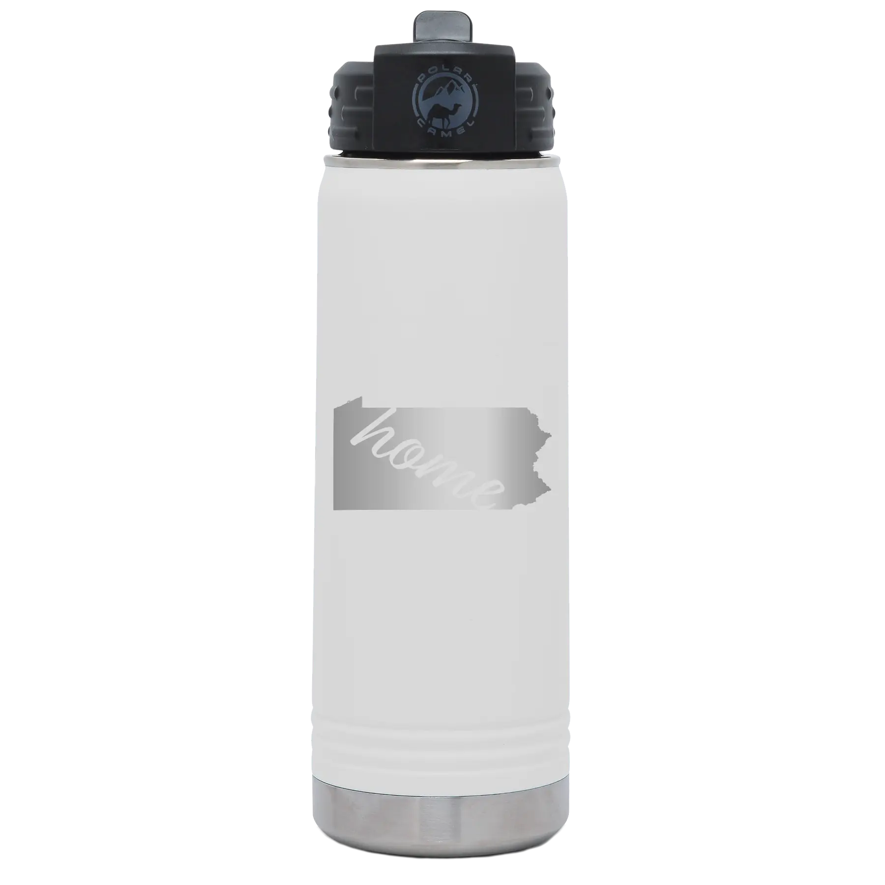 Laser etched white 20 oz vacuum insulated water bottle with 'Pennsylvania Home' design