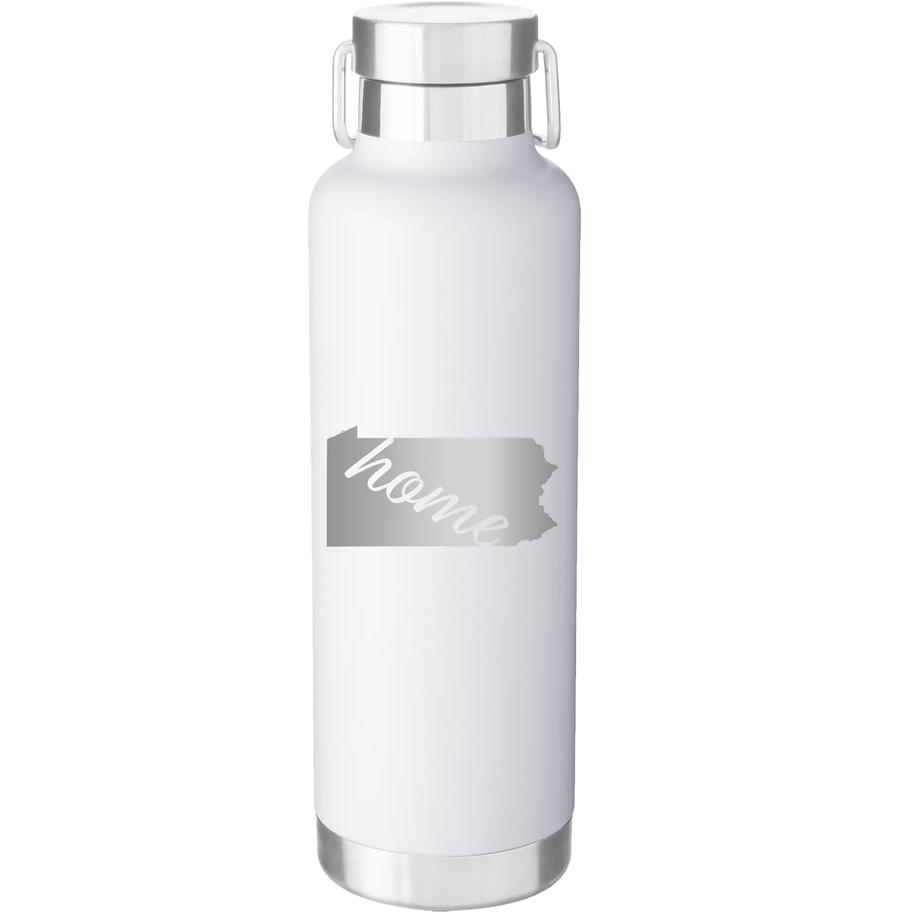 Laser etched white 24 oz vacuum insulated water bottle with 'Pennsylvania Home' design