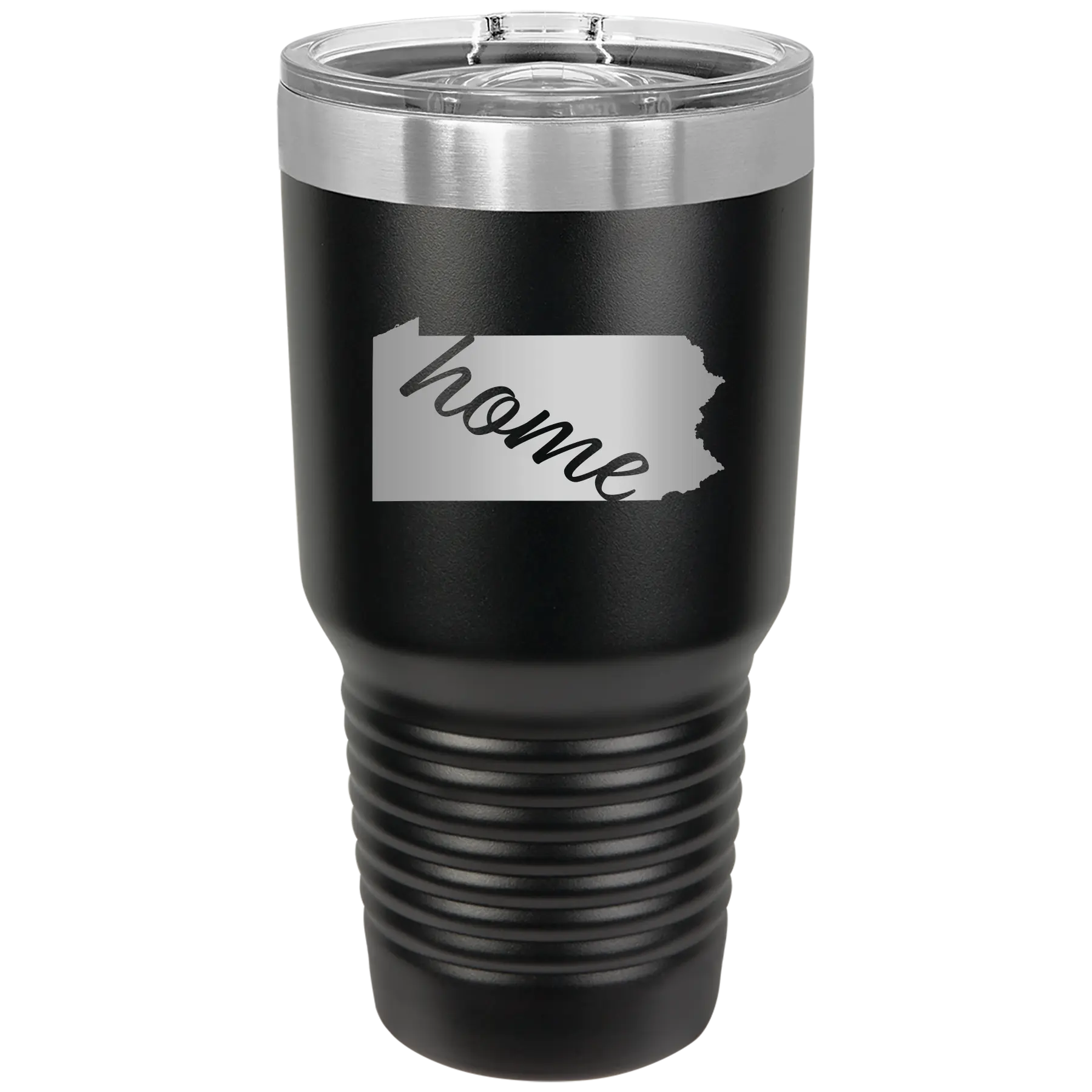 Laser etched black 30 oz vacuum insulated tumbler with 'Pennsylvania Home' design