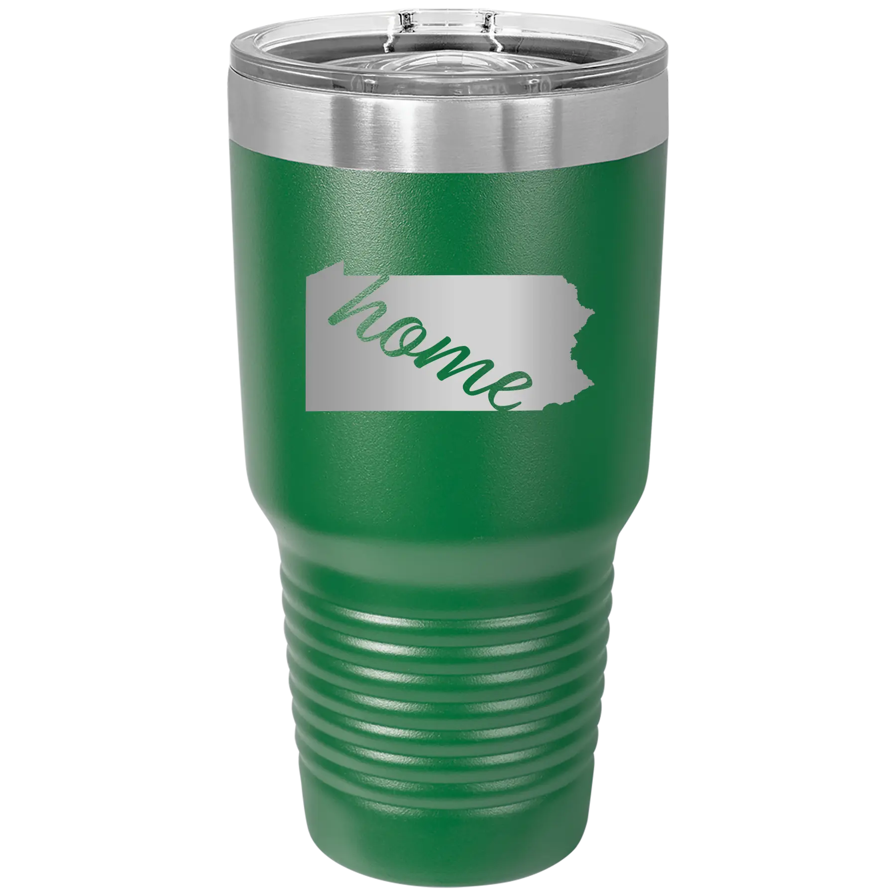 Laser etched green 30 oz vacuum insulated tumbler with 'Pennsylvania Home' design