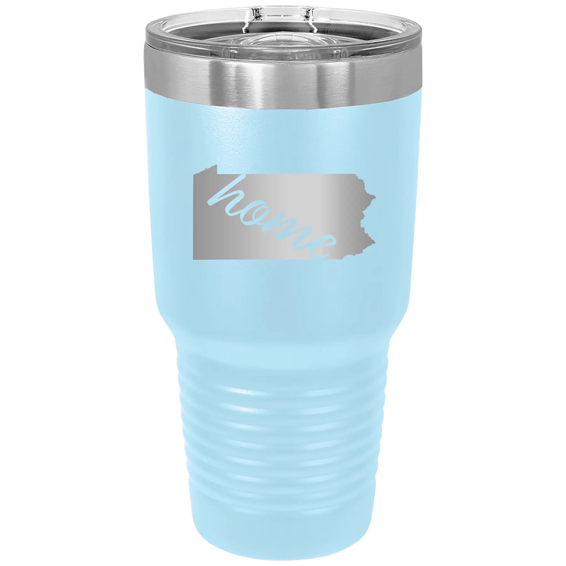 Laser etched light blue 30 oz vacuum insulated tumbler with 'Pennsylvania Home' design