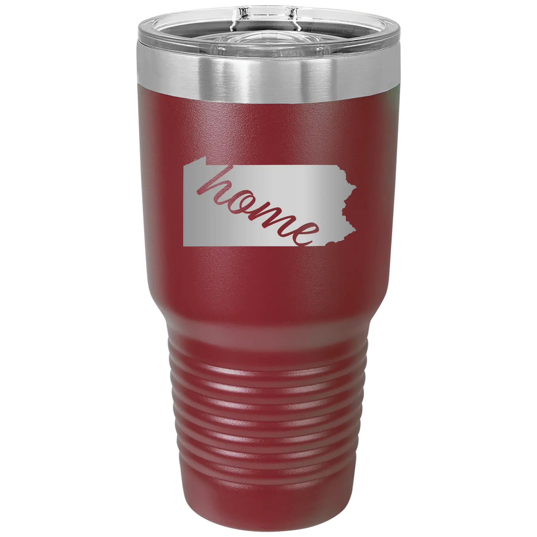 Laser etched maroon 30 oz vacuum insulated tumbler with 'Pennsylvania Home' design