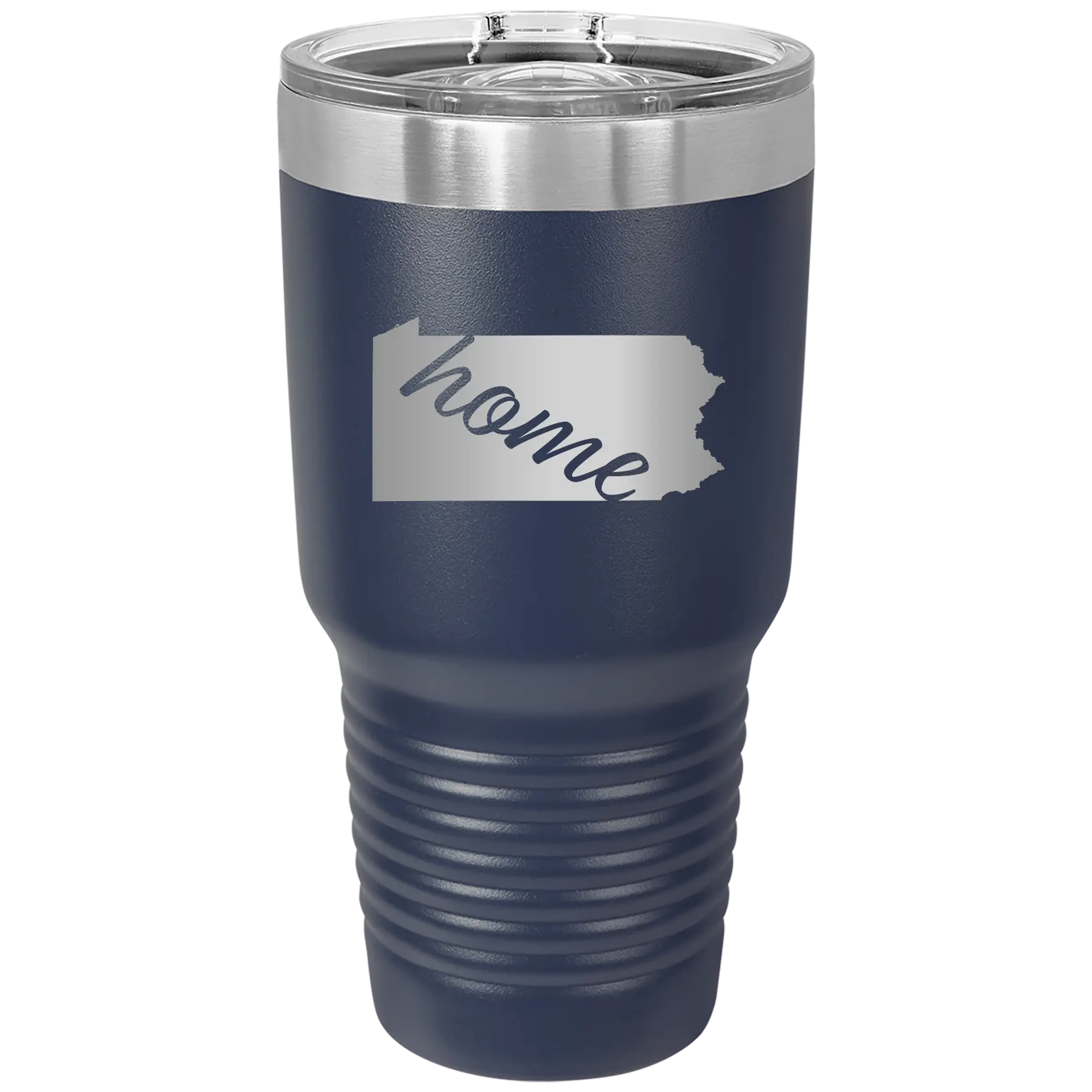Laser etched navy 30 oz vacuum insulated tumbler with 'Pennsylvania Home' design