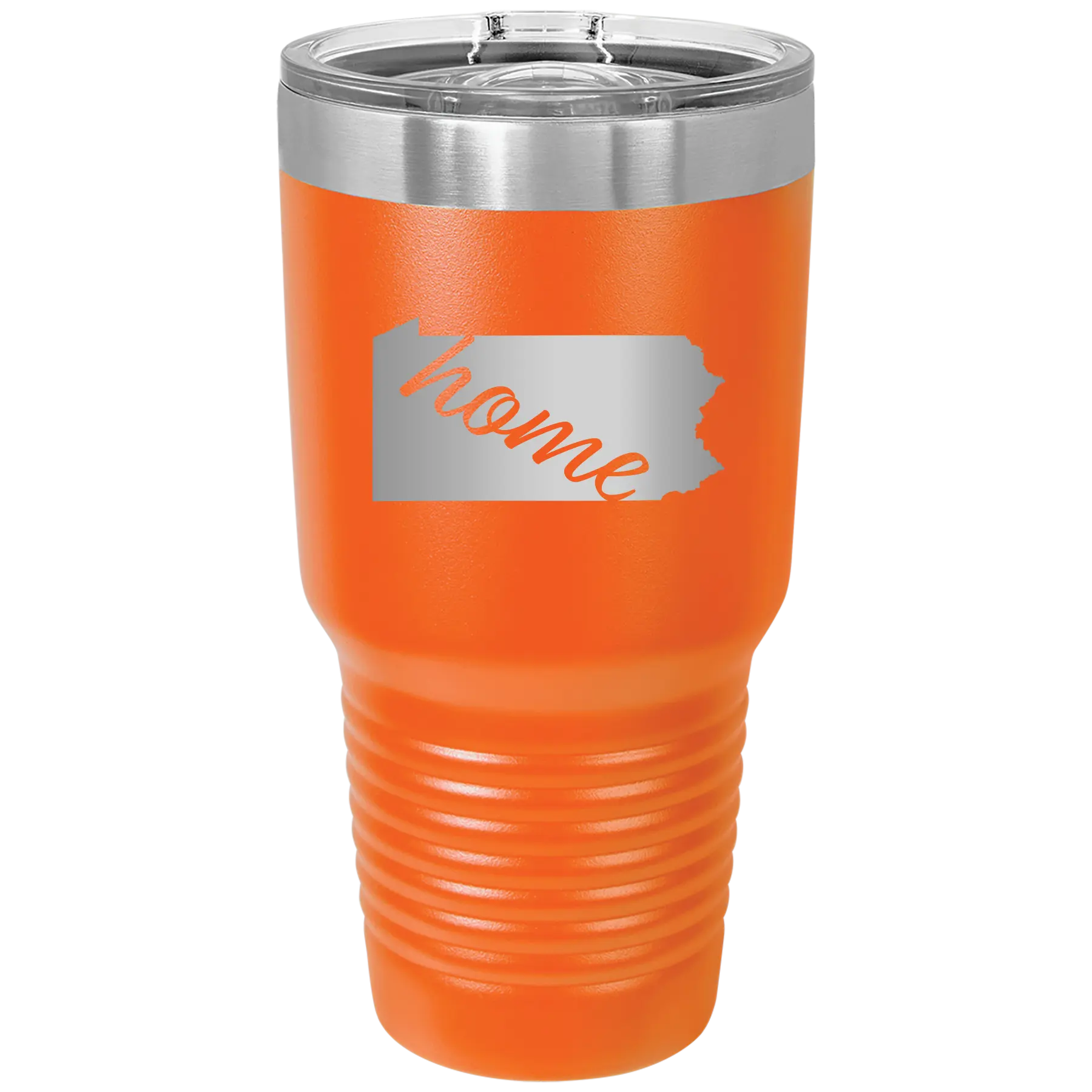 Laser etched orange 30 oz vacuum insulated tumbler with 'Pennsylvania Home' design