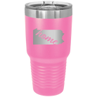 Laser etched pink 30 oz vacuum insulated tumbler with 'Pennsylvania Home' design