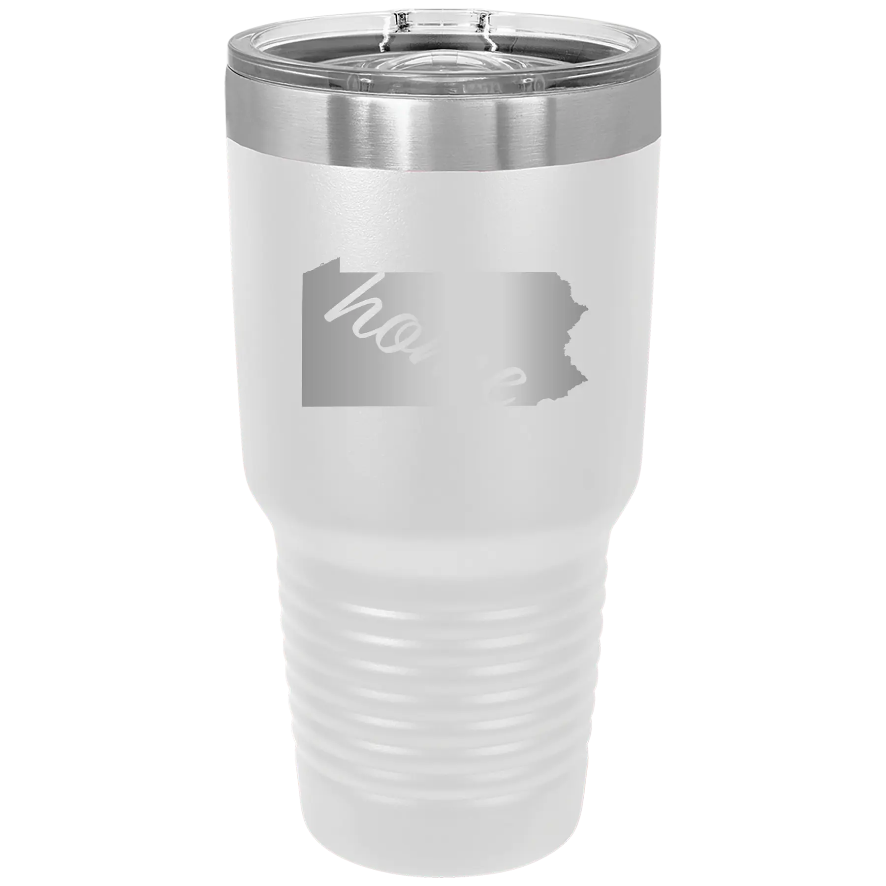 Laser etched white 30 oz vacuum insulated tumbler with 'Pennsylvania Home' design