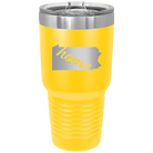 Laser etched yellow 30 oz vacuum insulated tumbler with 'Pennsylvania Home' design