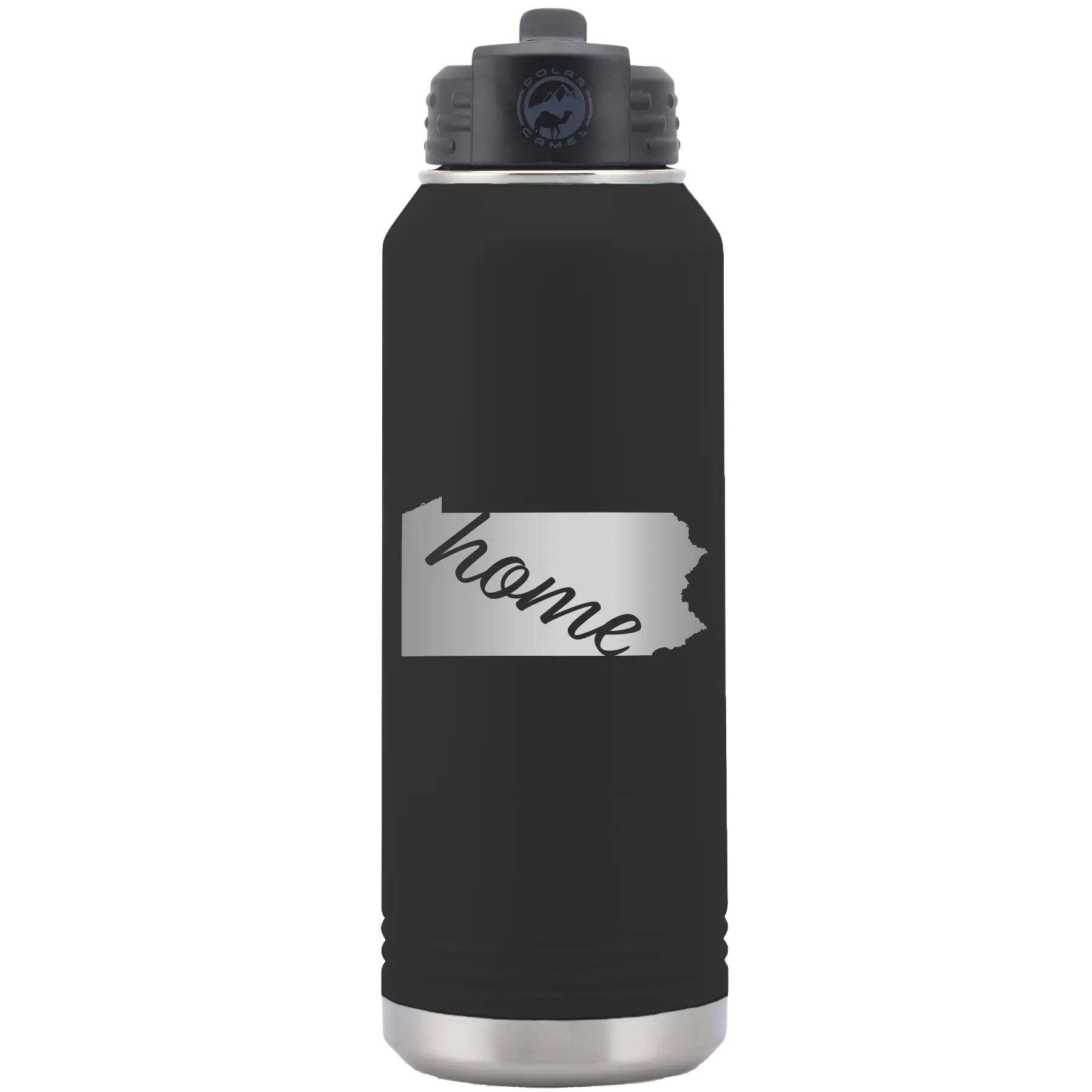 Laser etched black 32 oz vacuum insulated water bottle with 'Pennsylvania Home' design