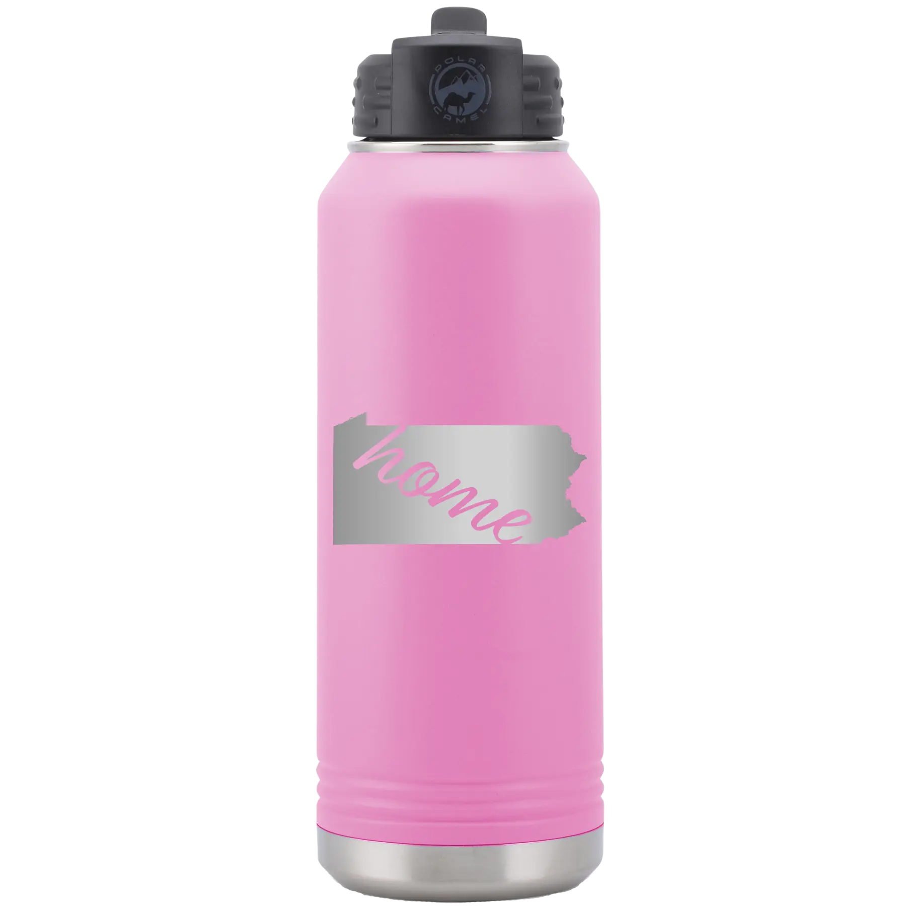 Laser etched light purple 32 oz vacuum insulated water bottle with 'Pennsylvania Home' design
