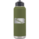 Laser etched olive green 32 oz vacuum insulated water bottle with 'Pennsylvania Home' design