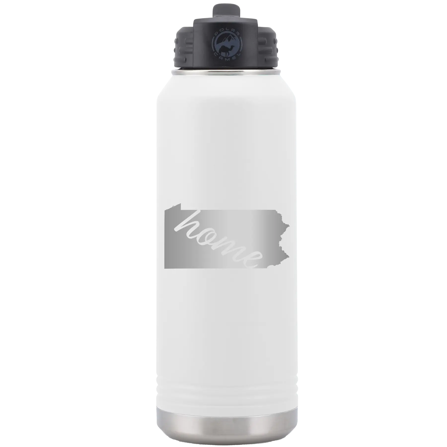 Laser etched white 32 oz vacuum insulated water bottle with 'Pennsylvania Home' design