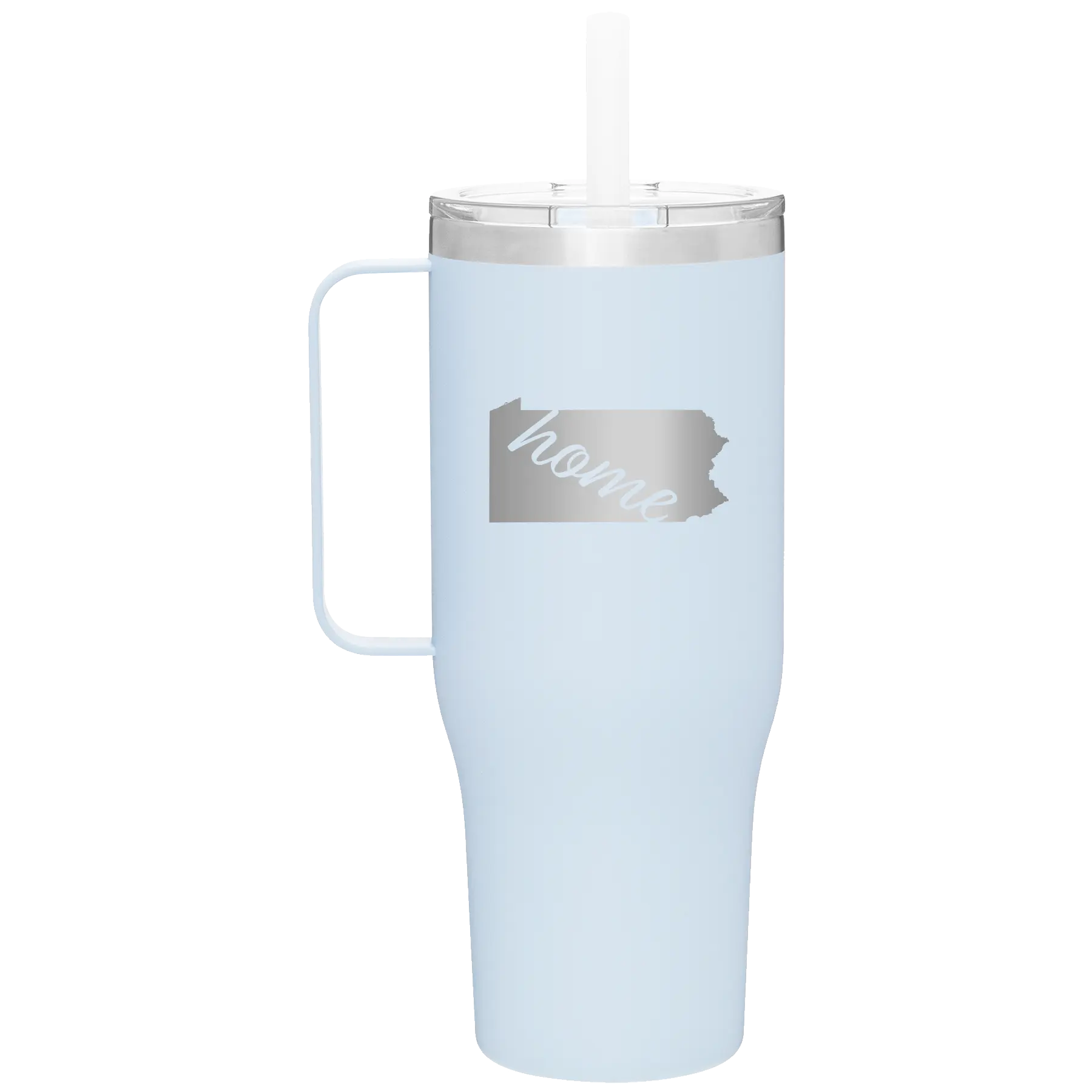 Laser etched landfall 40 oz vacuum insulated tumbler mug with 'Pennsylvania Home' design