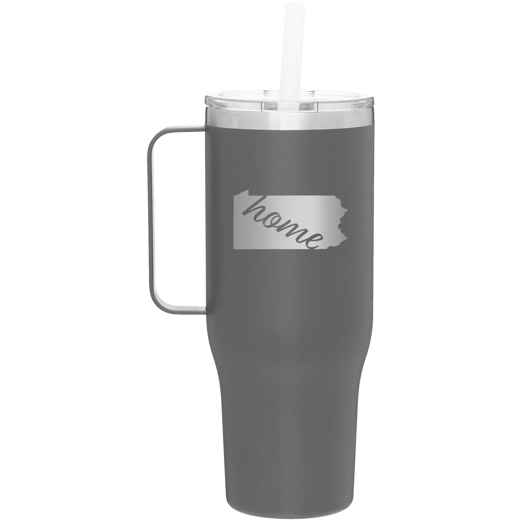 Laser etched slate 40 oz vacuum insulated tumbler mug with 'Pennsylvania Home' design