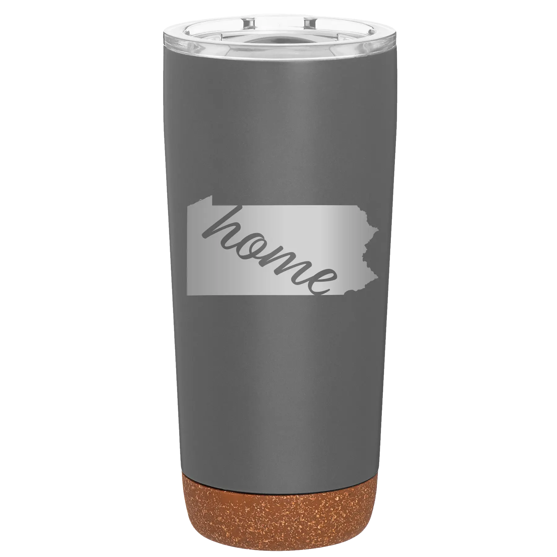 Laser etched storm gray 20 oz vacuum insulated tumbler with 'Pennsylvania Home' design