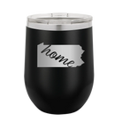 Laser etched black 12 oz vacuum insulated wine cup with 'Pennsylvania Home' design