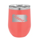 Laser etched coral 12 oz vacuum insulated wine cup with 'Pennsylvania Home' design