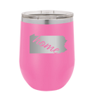 Laser etched pink 12 oz vacuum insulated wine cup with 'Pennsylvania Home' design