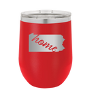 Laser etched red 12 oz vacuum insulated wine cup with 'Pennsylvania Home' design