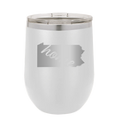 Laser etched white 12 oz vacuum insulated wine cup with 'Pennsylvania Home' design