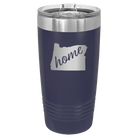 Laser etched navy 20 oz vacuum insulated tumbler with 'Oregon Home' design