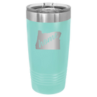Laser etched teal 20 oz vacuum insulated tumbler with 'Oregon Home' design