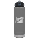 Laser etched dark gray 20 oz vacuum insulated water bottle with 'Oregon Home' design