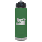 Laser etched green 20 oz vacuum insulated water bottle with 'Oregon Home' design