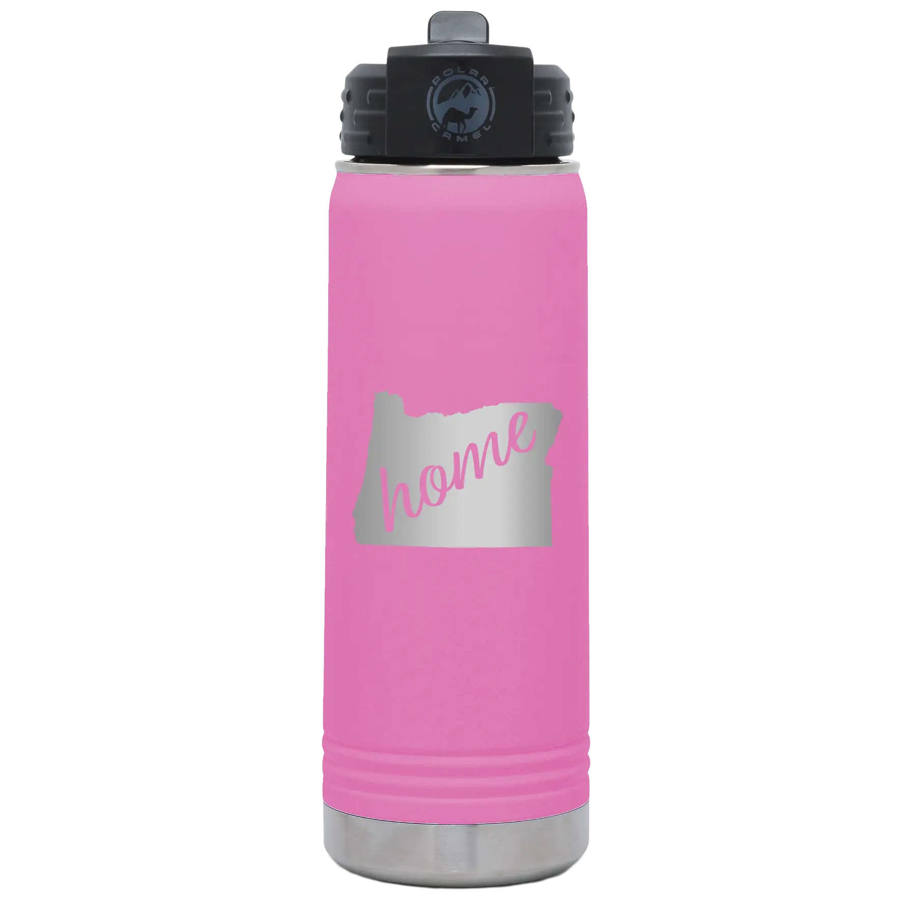 Laser etched light purple 20 oz vacuum insulated water bottle with 'Oregon Home' design