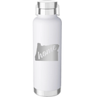 Laser etched white 24 oz vacuum insulated water bottle with 'Oregon Home' design