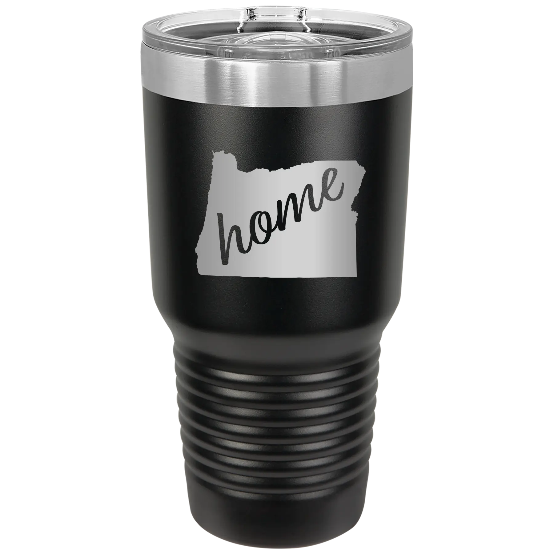Laser etched black 30 oz vacuum insulated tumbler with 'Oregon Home' design