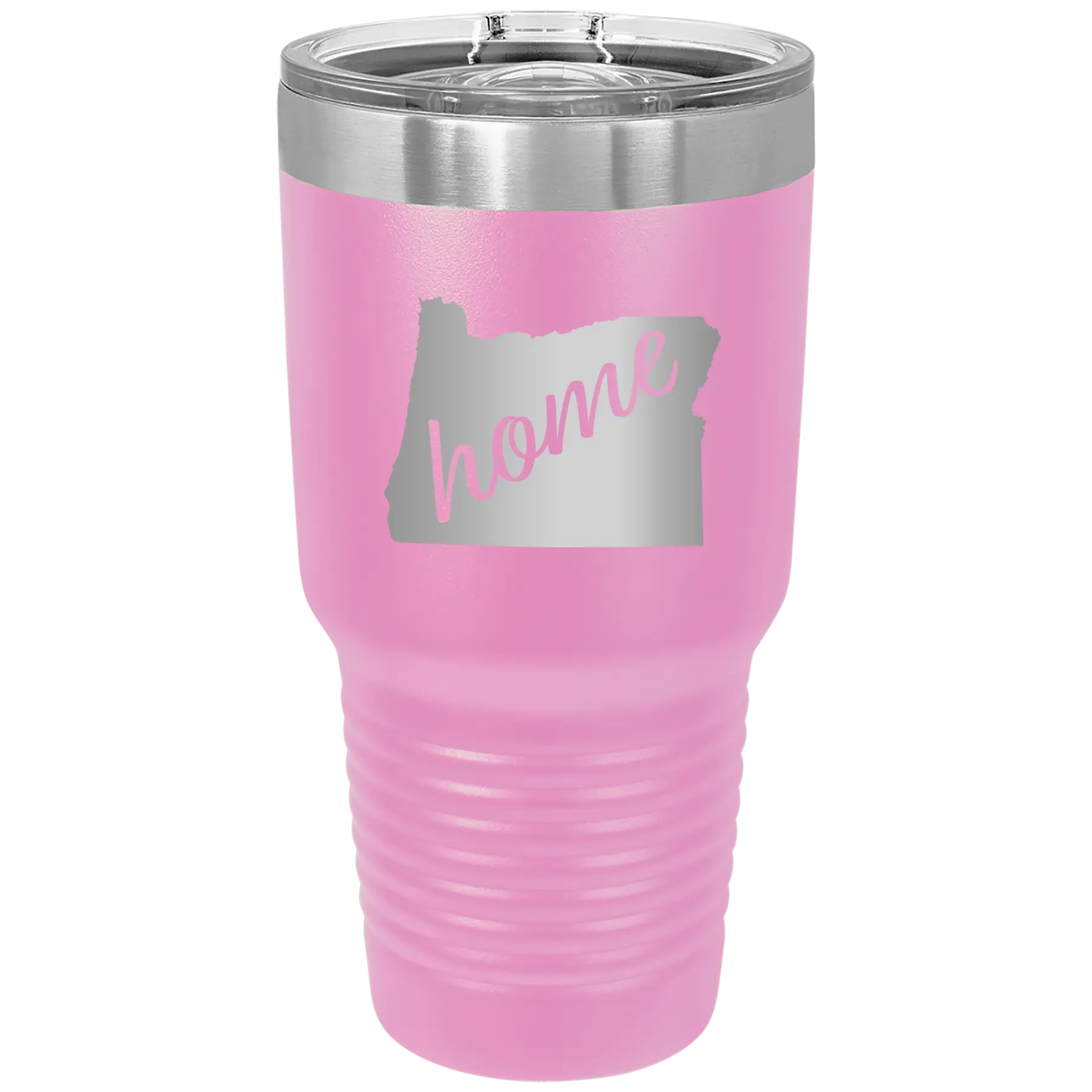 Laser etched light purple 30 oz vacuum insulated tumbler with 'Oregon Home' design