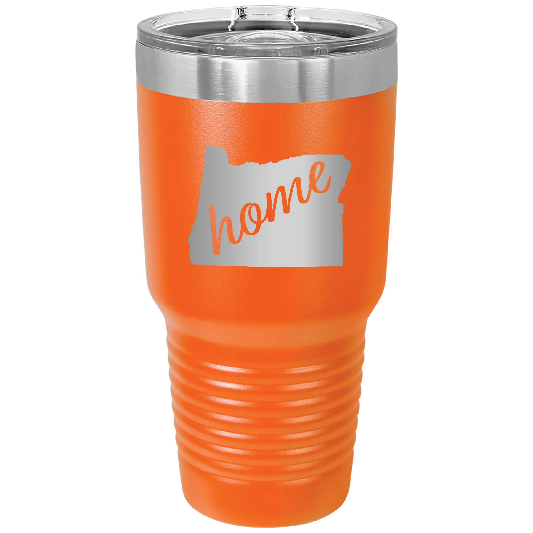 Laser etched orange 30 oz vacuum insulated tumbler with 'Oregon Home' design