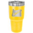 Laser etched yellow 30 oz vacuum insulated tumbler with 'Oregon Home' design