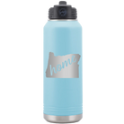 Laser etched light blue 32 oz vacuum insulated water bottle with 'Oregon Home' design