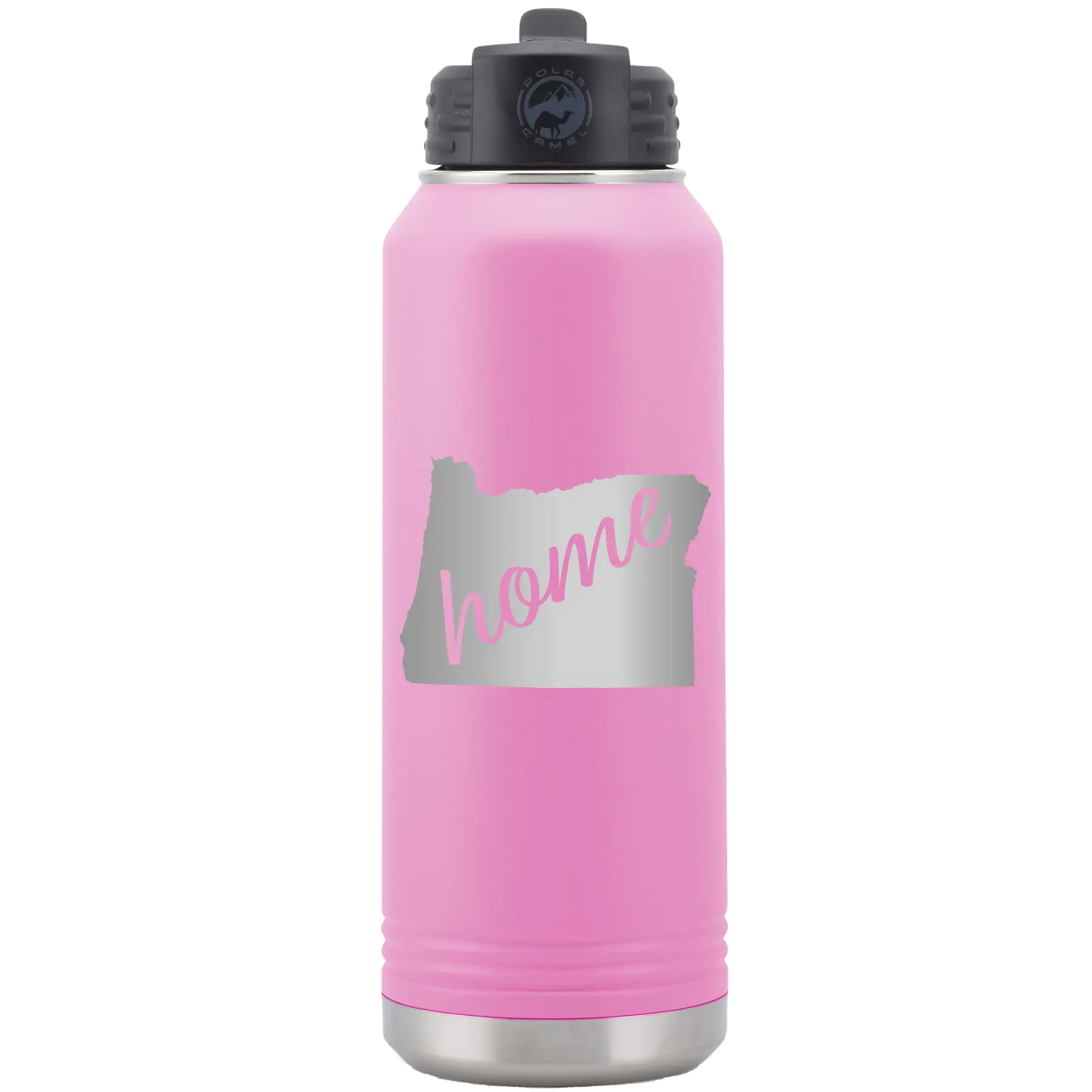 Laser etched light purple 32 oz vacuum insulated water bottle with 'Oregon Home' design