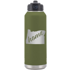 Laser etched olive green 32 oz vacuum insulated water bottle with 'Oregon Home' design